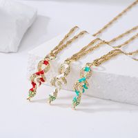 Fashion Copper Plating 18k Gold Micro Inlaid Zircon Drop Oil Snake-shaped Pendant Necklace main image 5