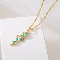 Fashion Copper Plating 18k Gold Micro Inlaid Zircon Drop Oil Snake-shaped Pendant Necklace main image 4