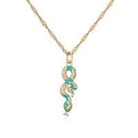Fashion Copper Plating 18k Gold Micro Inlaid Zircon Drop Oil Snake-shaped Pendant Necklace sku image 1