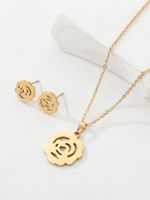 Fashion Simple Flower Core 18k Gold Plating Stainless Steel Necklace Earring Suit main image 6