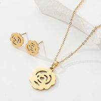 Fashion Simple Flower Core 18k Gold Plating Stainless Steel Necklace Earring Suit sku image 1