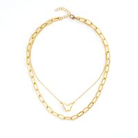 Fashion Creative Gold Plated White Butterfly Pendant Double-layer Chain Necklace main image 6