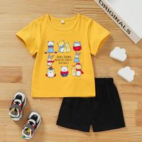 Children's Summer Casual Cartoon Animal Letters Cute Printed Shorts Suit sku image 1