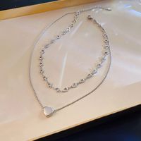 Fashion Style Double Layer Heart Shape Pendant Titanium Steel Necklace main image 3