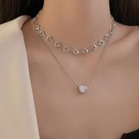 Fashion Style Double Layer Heart Shape Pendant Titanium Steel Necklace main image 1