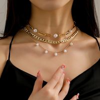 Fashion Creative Gold Plated Pearl Beaded Multi-layer Clavicle Chain Necklace main image 2