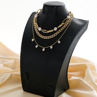 Fashion Creative Gold Plated Pearl Beaded Multi-layer Clavicle Chain Necklace main image 3