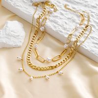 Fashion Creative Gold Plated Pearl Beaded Multi-layer Clavicle Chain Necklace main image 4