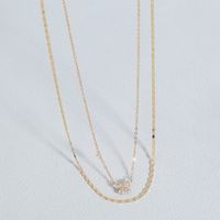New Fashion Bow Pendant Zircon Clavicle Chain Double Layer Copper Necklace Suit main image 2