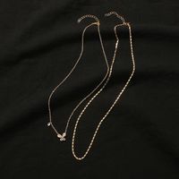 New Fashion Bow Pendant Zircon Clavicle Chain Double Layer Copper Necklace Suit main image 6