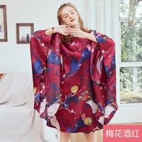 Fashion Silk Nightdress Fat Oversized Can Wear Bat Sleeves Casual Home Wear sku image 3