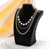 Fashion Elegant Gold Plated White Star Beaded Multi-layer Clavicle Chain Necklace main image 2