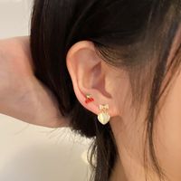 Cherry Pearl Heart-shaped Cute Opal Ear Studs main image 4