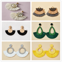 Ethnic Style Inlaid Imitation Opal Tassel Fan-shaped Earrings main image 1
