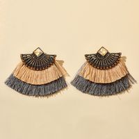 Ethnic Style Inlaid Imitation Opal Tassel Fan-shaped Earrings main image 3