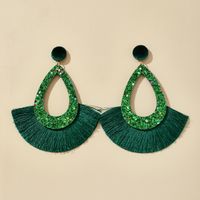 Ethnic Style Inlaid Imitation Opal Tassel Fan-shaped Earrings main image 5