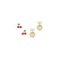 Cherry Pearl Heart-shaped Cute Opal Ear Studs main image 5