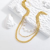 Fashion Elegant Gold Plated White Star Beaded Multi-layer Clavicle Chain Necklace main image 3