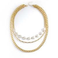 Fashion Elegant Gold Plated White Star Beaded Multi-layer Clavicle Chain Necklace main image 4