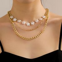 Fashion Elegant Gold Plated White Star Beaded Multi-layer Clavicle Chain Necklace sku image 1