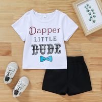Summer Casual Cute Activities Bow Letter Printed Shorts Suit sku image 1