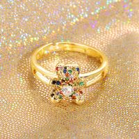 New Fashion Bear Plating 18k Golden Zircon Adjustable Copper Ring sku image 1