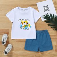 Children's Cute Summer Cartoon Kitty Cute Letters Printed Shorts Suit main image 1