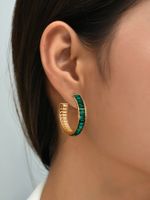 Hot Simple Grace Personality Creative C- Shaped Stud Earrings Alloy Crystal Diamond Small Earrings main image 1