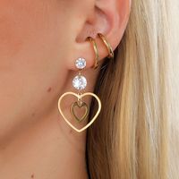New Trendy Golden Hollow Heart Shape Electroplated Stainless Steel  Zircon  Earrings main image 1
