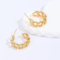 Fashionable Metal Hong Kong Style Retro Copper Electroplated 18k Golden Hollow Chain Hoop Earrings main image 4