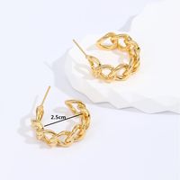 Fashionable Metal Hong Kong Style Retro Copper Electroplated 18k Golden Hollow Chain Hoop Earrings main image 3