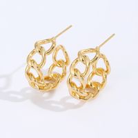 Fashionable Metal Hong Kong Style Retro Copper Electroplated 18k Golden Hollow Chain Hoop Earrings sku image 1