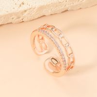 Fashion Elegant Double-layer Rhinestone Inlaid Copper Open Adjustable Ring main image 2