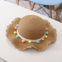 Small Colorful Ball Solid Color Children's Beach Sun-proof Straw Hat main image 1