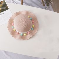 Small Colorful Ball Solid Color Children's Beach Sun-proof Straw Hat main image 2