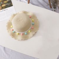 Small Colorful Ball Solid Color Children's Beach Sun-proof Straw Hat main image 3