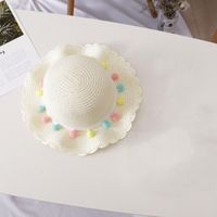 Small Colorful Ball Solid Color Children's Beach Sun-proof Straw Hat main image 4