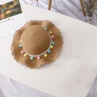 Small Colorful Ball Solid Color Children's Beach Sun-proof Straw Hat sku image 2