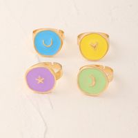 Cross-border European And American Personalized Fresh Jelly Color Drop Oil Pendant Female Creative Star Moon Alloy Drop Oil Necklace sku image 1