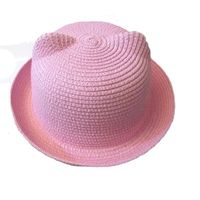 Mignon Chat Oreilles De Paille Enfants Bande Dessinée Solide Couleur Soleil Chapeau main image 3