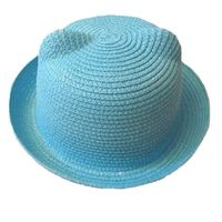 Mignon Chat Oreilles De Paille Enfants Bande Dessinée Solide Couleur Soleil Chapeau main image 11