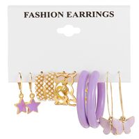 New Fashion Purple Pentagram Butterfly Shape Pearl Butterfly 5-piece Hoop Earrings Set main image 2