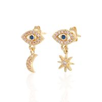 New Evil Eyes Star Moon Pendant Copper Gold Plated Inlaid Zircon Earrings main image 4