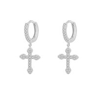 New Style Copper Inlaid Zircon Gold Plated Cross Pendant Earrings sku image 1