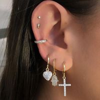 Fashion Copper Gold-plated Inlaid Zircon Heart Cross Palm Pendant Earrings main image 5