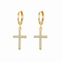 Fashion Copper Gold-plated Inlaid Zircon Heart Cross Palm Pendant Earrings sku image 1