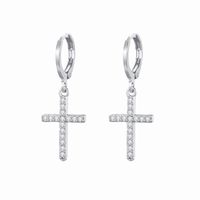 Fashion Copper Gold-plated Inlaid Zircon Heart Cross Palm Pendant Earrings sku image 2