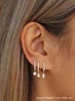 Fashion Copper Gold Plated Crescent Round Geometric Zircon Earrings main image 5