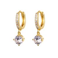 Fashion Copper Gold Plated Crescent Round Geometric Zircon Earrings sku image 1