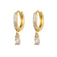 Fashion Copper Gold Plated Crescent Round Geometric Zircon Earrings main image 2